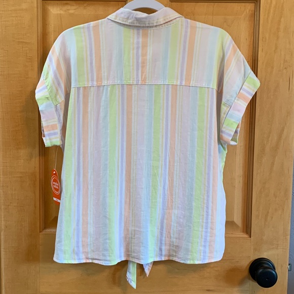 (K259) NWT, Wonder Nation Girls Plus Sz 14-16 Linen Camp Top, Tie Front 1 pocket - Picture 9 of 12